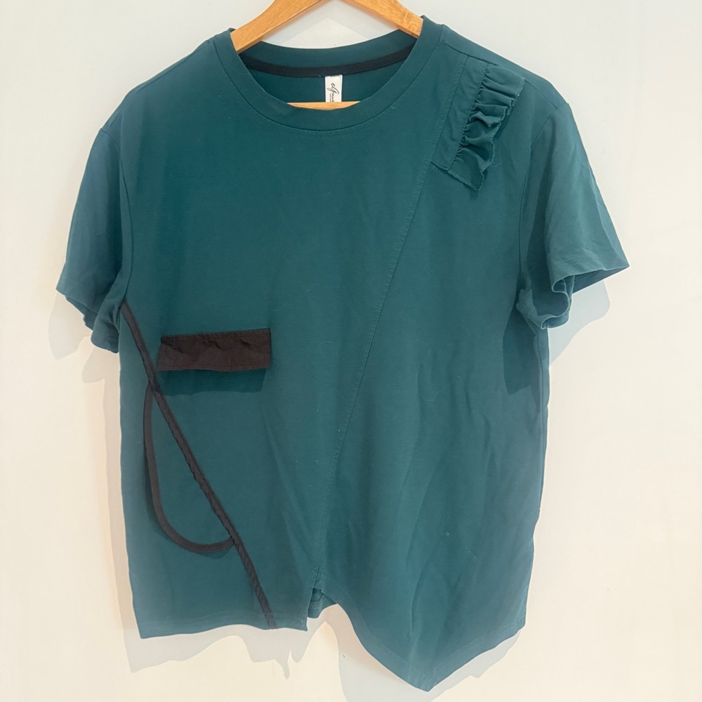 E G Mix & Match Women Green Short Sleeve Round Neck Pullover Blouse Size M